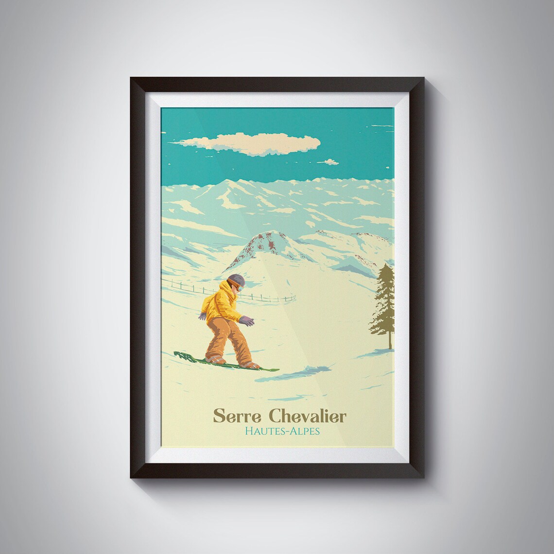 Serre Chevalier Snowboarding Travel Poster, French Alps