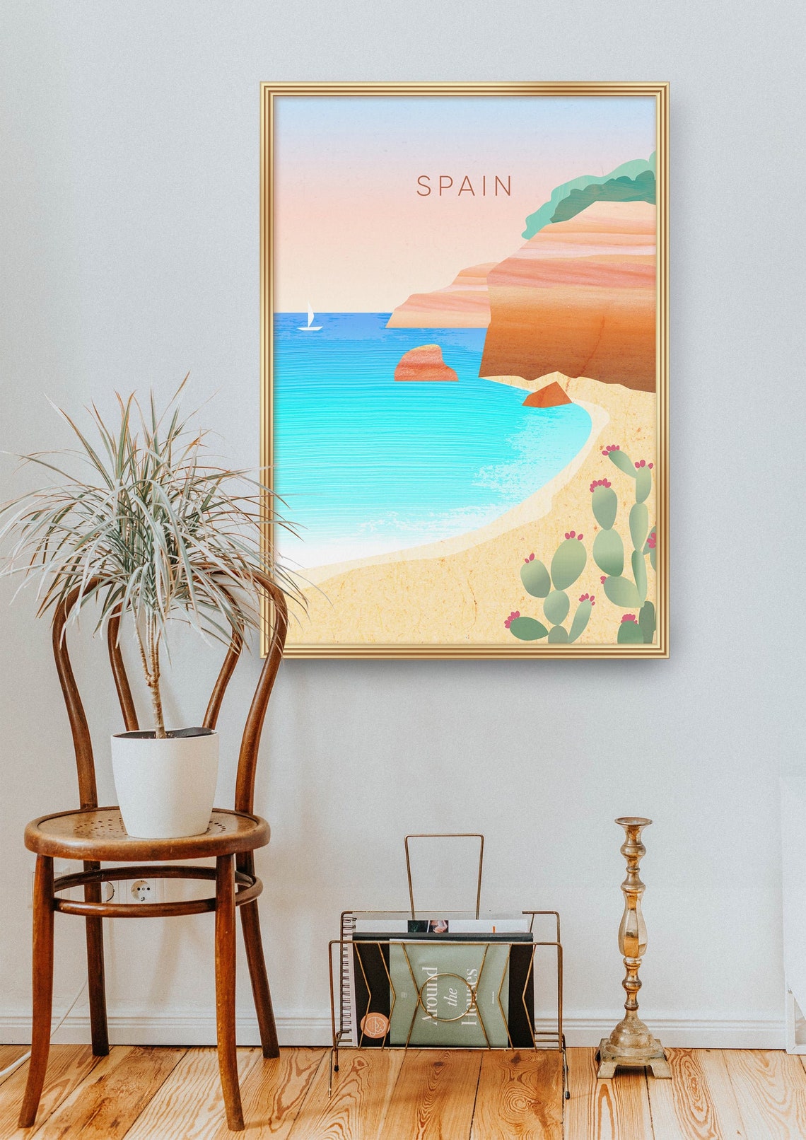 Spain Mediterranean Bay Minimalist Poster, Turquoise Coast Cliffs Art - Image 2