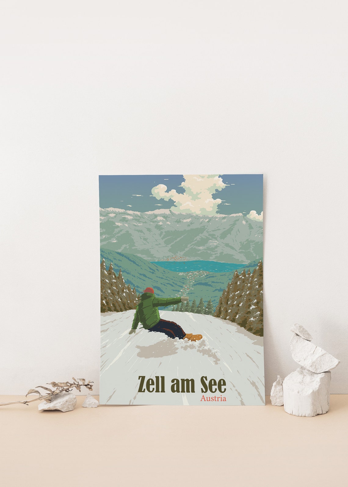 Zell am See Austria Lake View Ski Slope Resort Travel Poster - Image 4