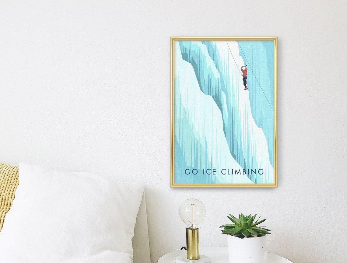 Go Ice Climbing Frozen Waterfall Extreme Sport Climber Art Poster - Image 3