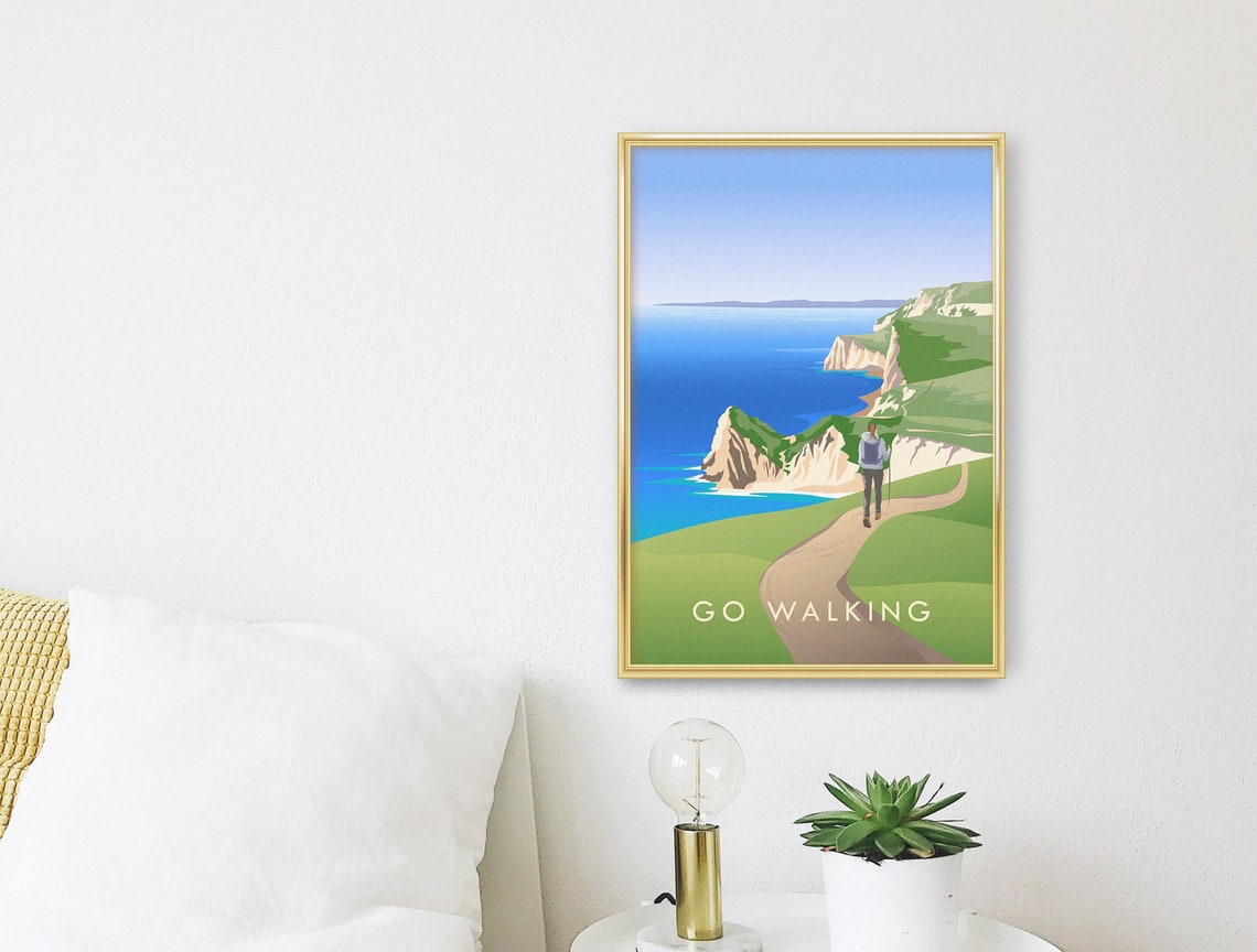 Go Walking Coastal Cliff Path Jurassic Coast Retro Outdoor Travel Poster - Image 3