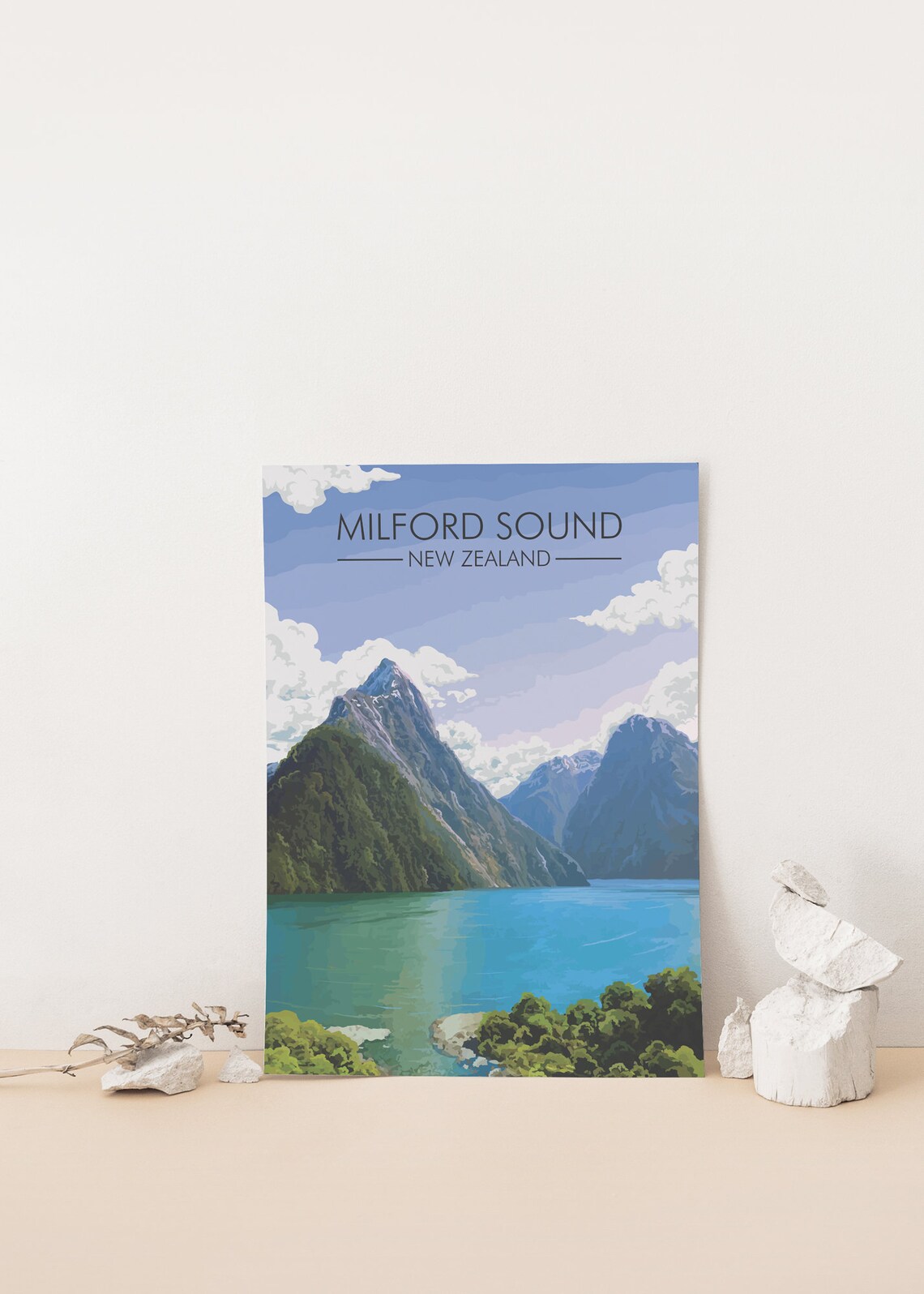 Milford Sound New Zealand Travel Poster, Fiordland - Image 4