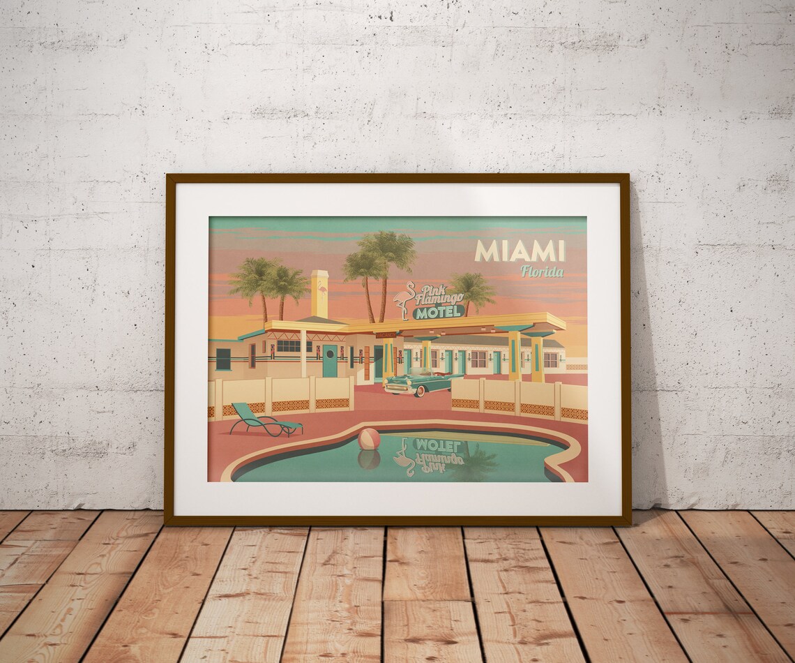 Miami Pink Flamingo Motel Retro Florida Americana Motel Poster - Image 4