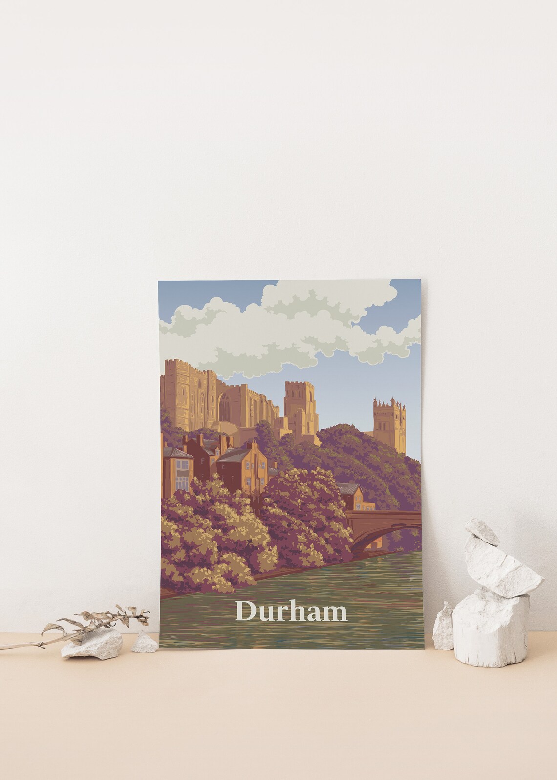Durham Travel Poster, Castle Cathedral and River Wear - Image 4