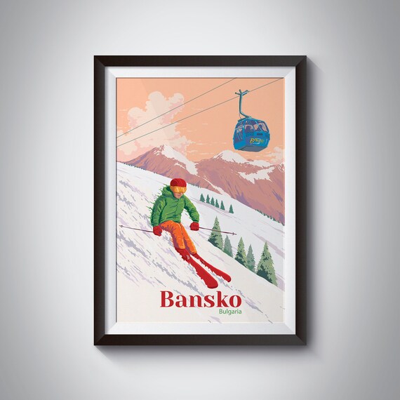 Bansko Bulgaria Vintage Ski Resort Travel Poster