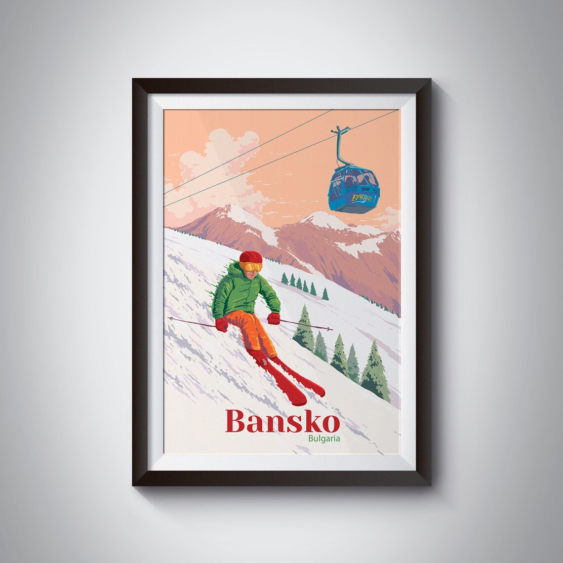 Bansko Bulgaria Vintage Ski Resort Travel Poster