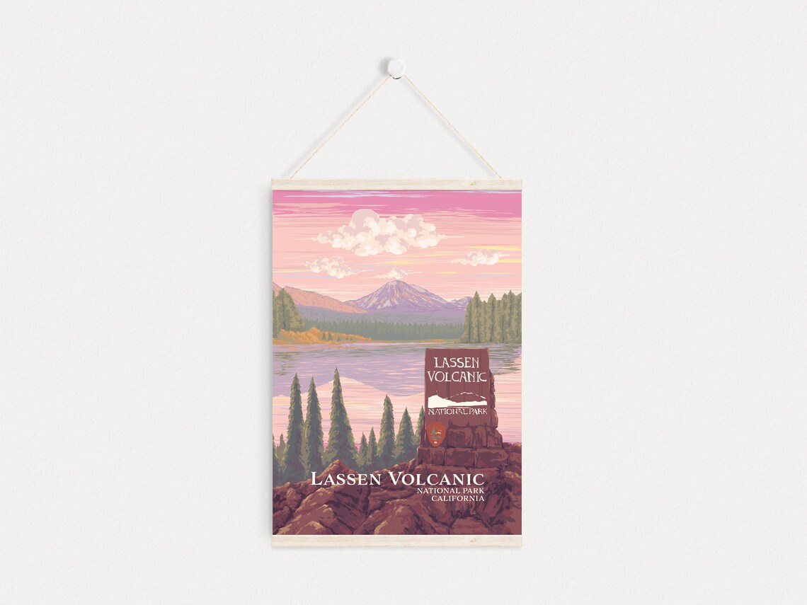 Lassen Volcanic California Park Sign Manzanita Lake Travel Poster - Image 4