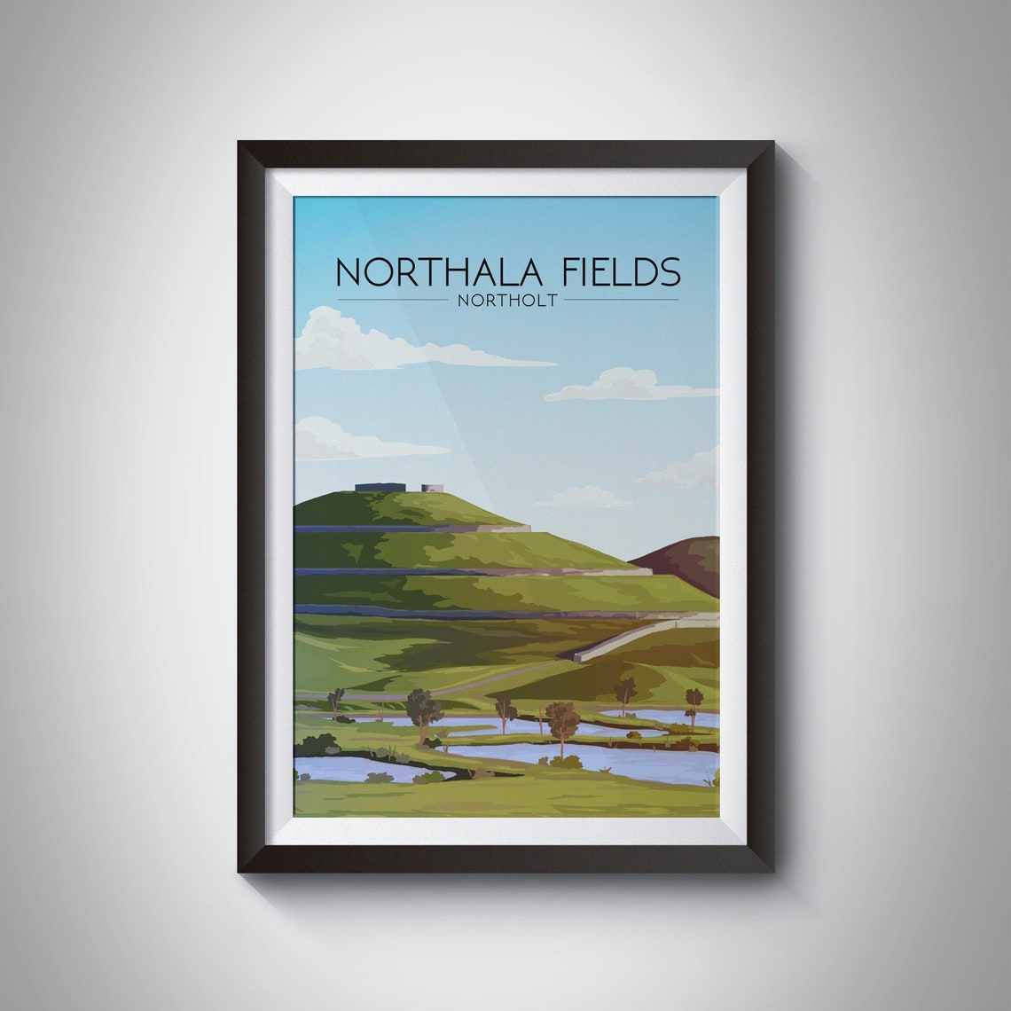 Northala Fields Northolt Terraced Hills London Retro Travel Poster