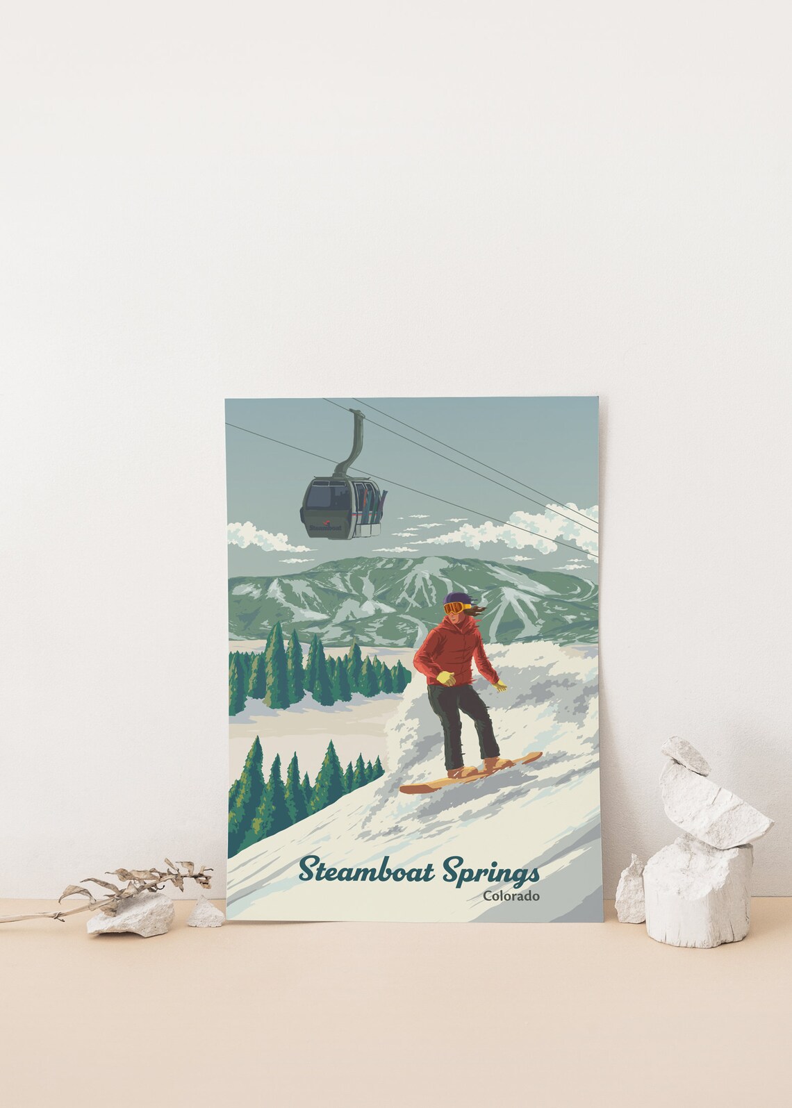 Steamboat Springs Snowboarding Travel Poster, Colorado - Image 4