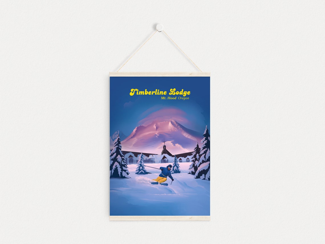 Timberline Lodge Mt Hood Night Ski Vintage Powder Snow Poster - Image 4