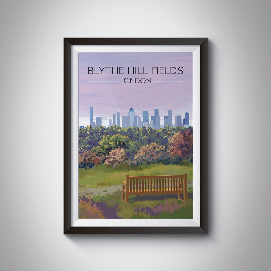 Blythe Hill Fields London Vintage Travel Poster