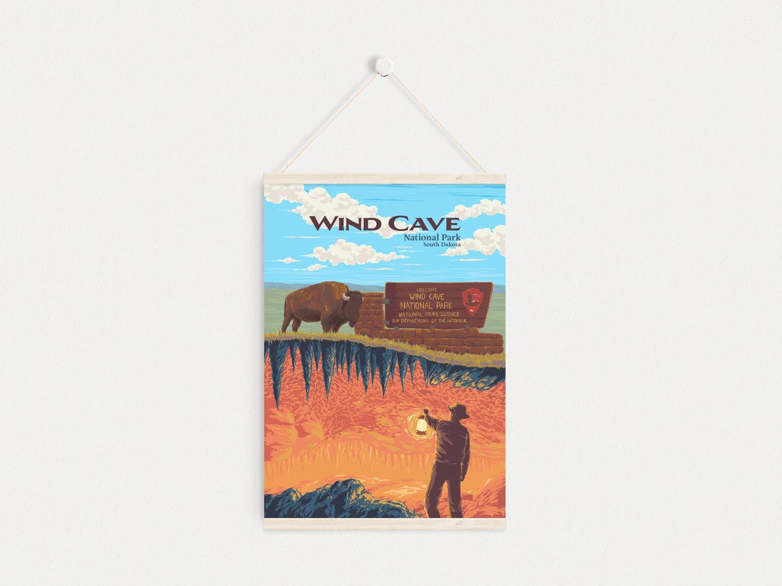 Wind Cave National Park Bison Prairie Cave Explorer Travel Poster - Image 4