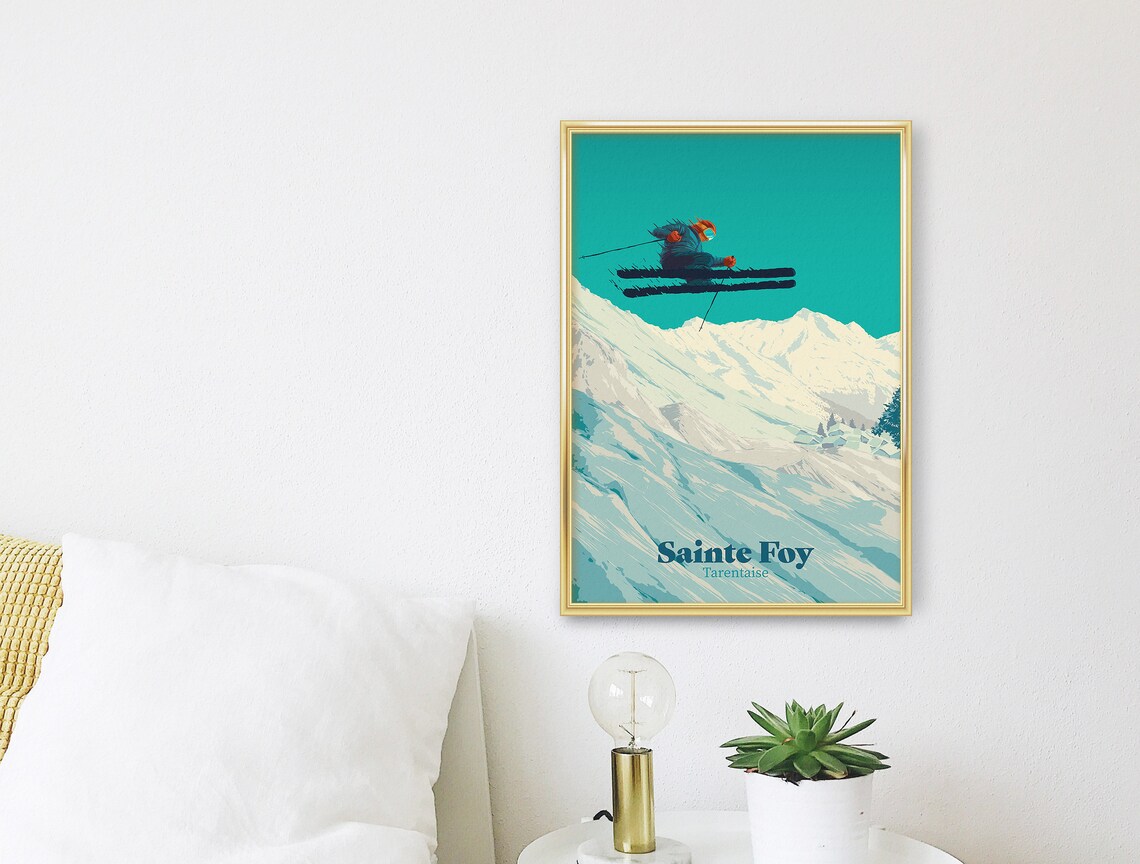 Sainte Foy Tarentaise French Alps Jumping Skier Travel Poster - Image 3