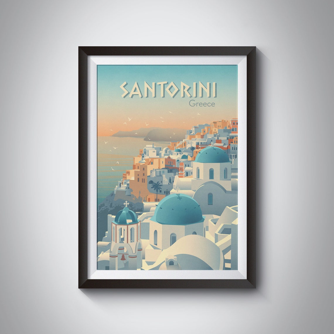 Santorini Greece Poster Greek Island Aegean Sea Thira Oia Fira Greece Travel Poster Vintage Travel Print Panagia Platsan Greek Art