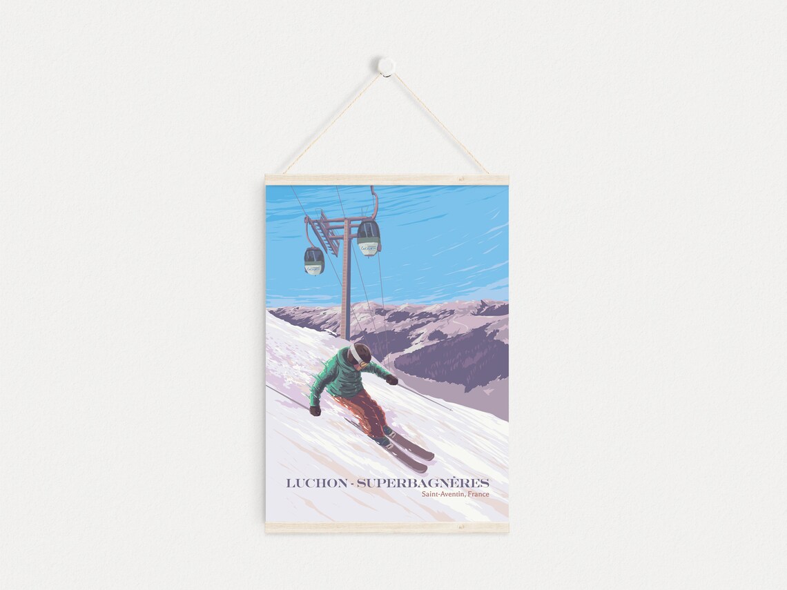 Luchon Superbagneres French Pyrenees Skier Poster Saint-Aventin Resort - Image 3