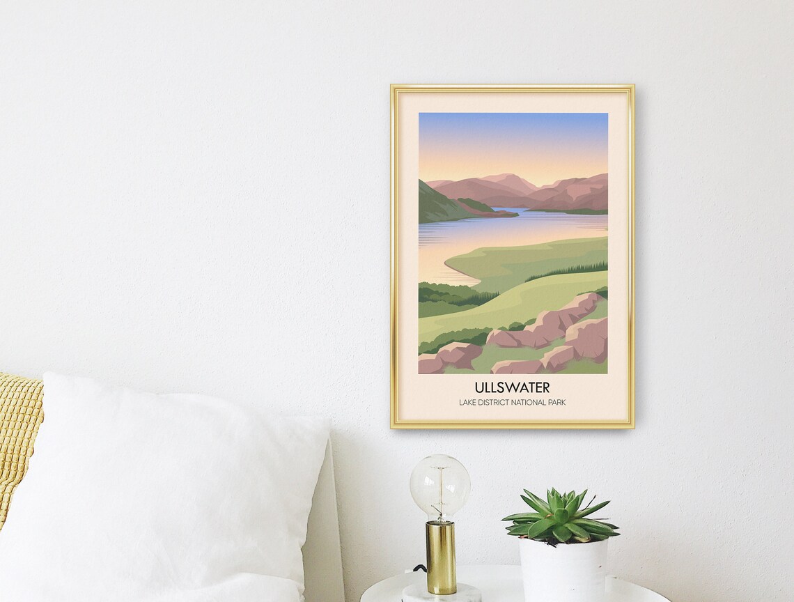 Ullswater Lake District National Park Sunset Fells Golden Water Travel Poster - Image 2