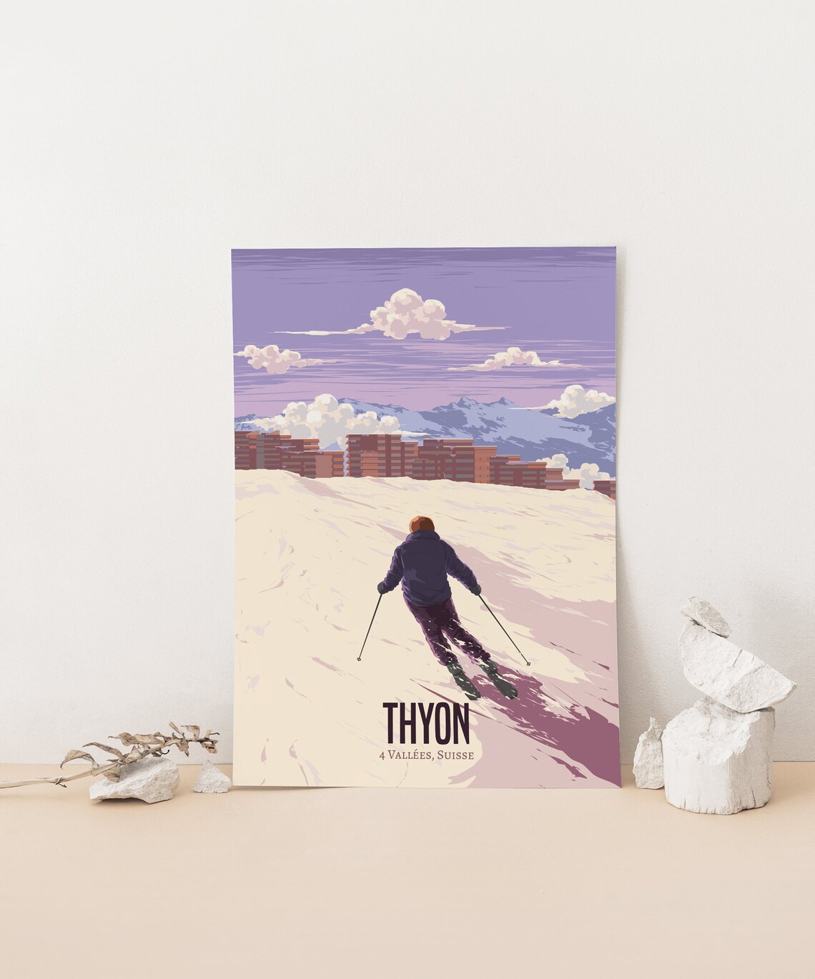 Thyon Swiss Alps Skier Carving Snow Resort Mountain View Poster - Image 4