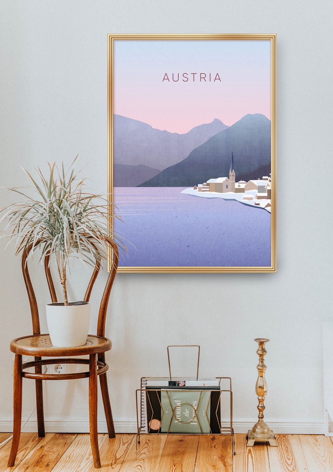Austria Hallstatt Lakeside Village Alpine Dusk Minimalist Poster - Image 2