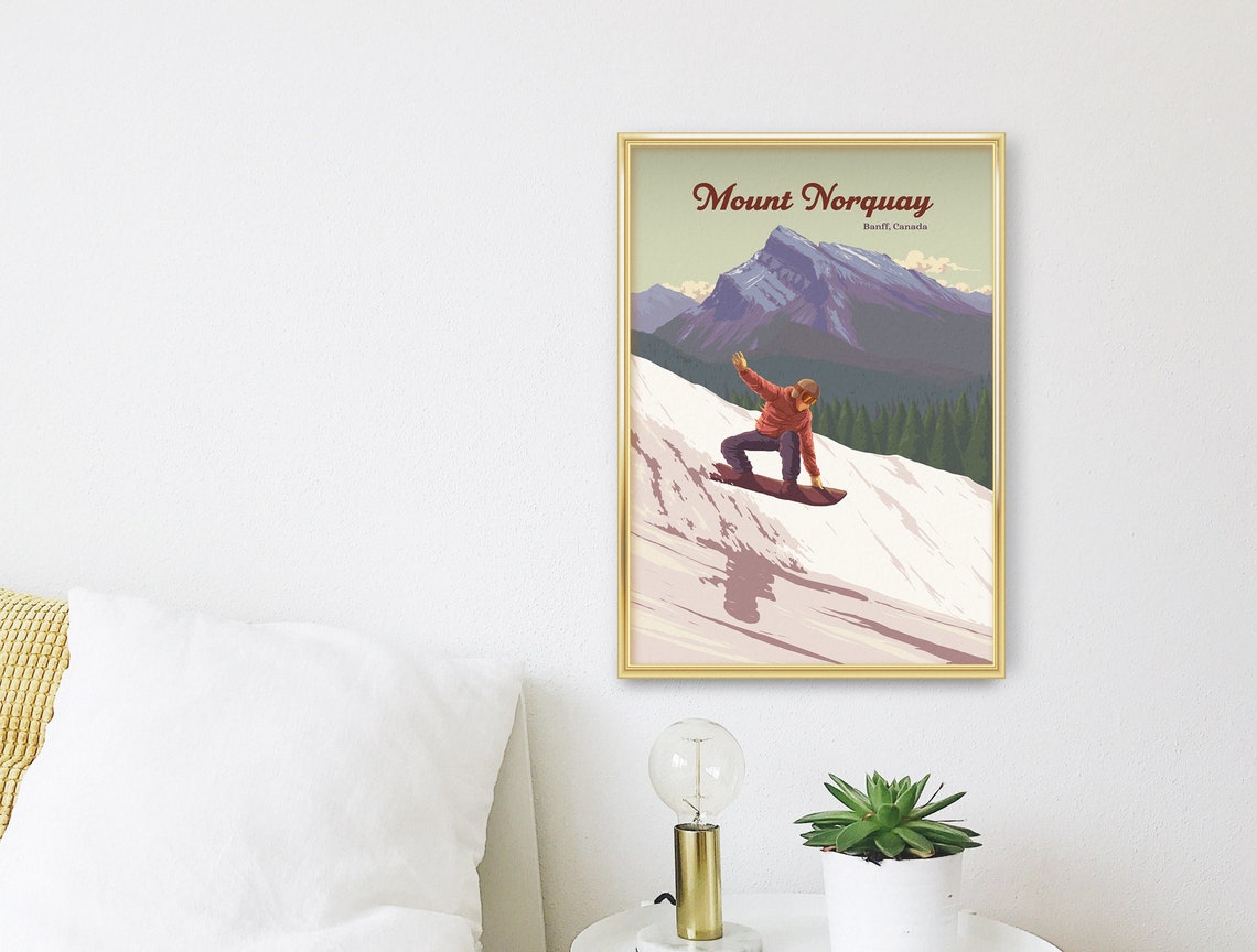 Mount Norquay Banff Canada Snowboarder Carving Alpine Slope Poster - Image 3