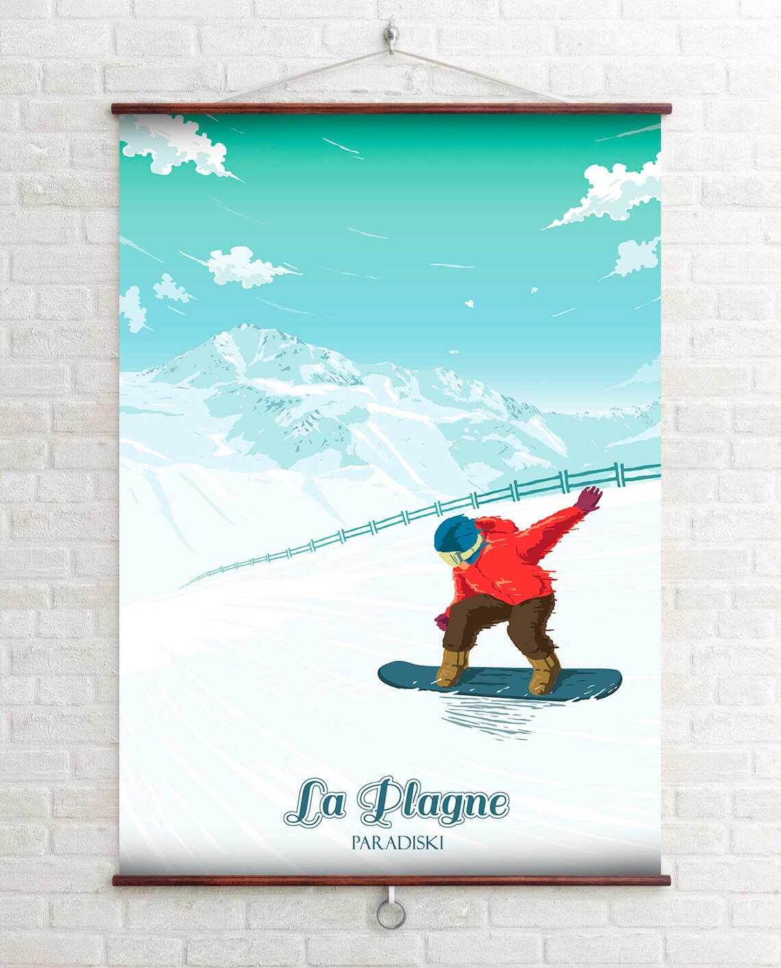 La Plagne Snowboarding Poster, Retro Vintage Alps - Image 2