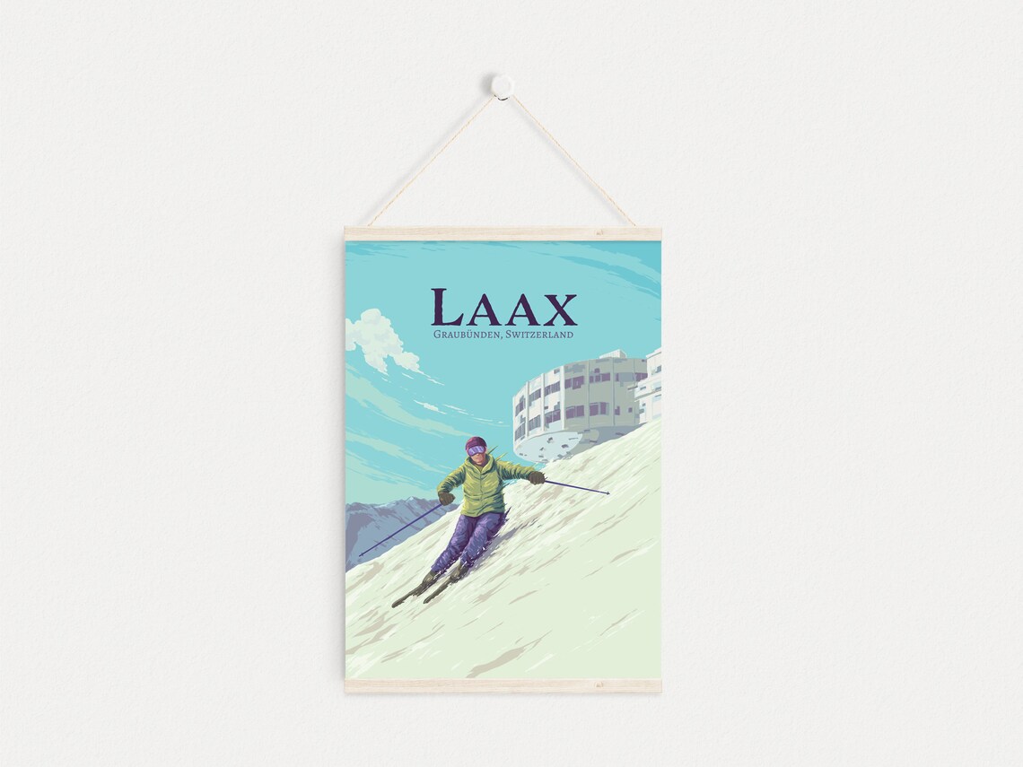 Laax Ski Resort Vintage Travel Poster, Swiss Alps - Image 4