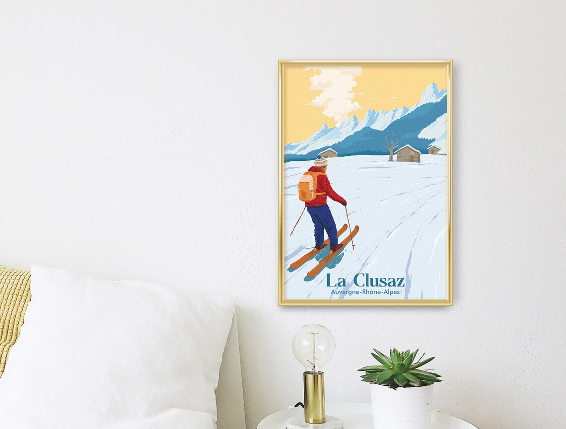 La Clusaz Vintage Ski Poster, French Alps Art Print - Image 3