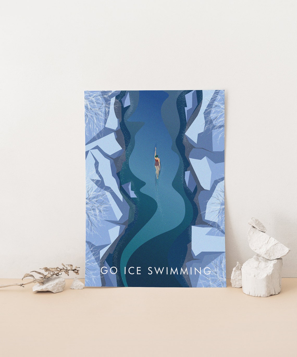 Go Ice Swimming Travel Poster Outdoor Swimmer Adventure Wild Swimming Gift Cold Water Swimming Hiking National Park Vintage Poster - Image 4