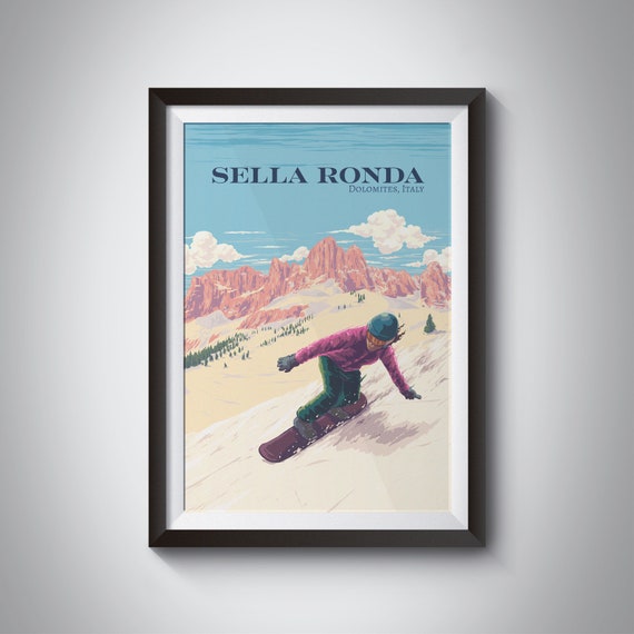 Sella Ronda Ski Circuit Poster Snowboarding Print Italy Italian Dolomites Corvara Arabba Canazei Vintage Travel Print Ski Resort