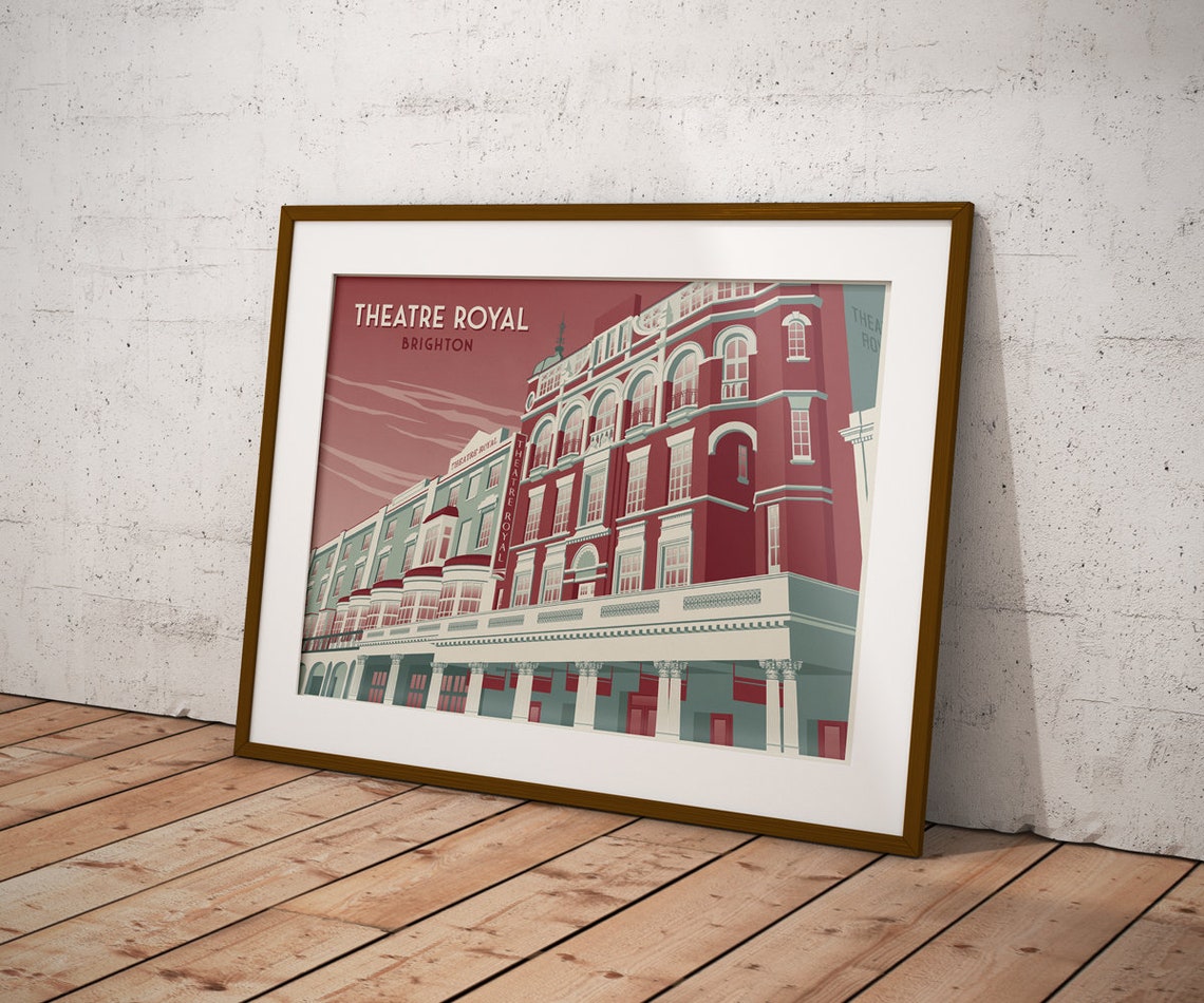 Theatre Royal Brighton Red Art Deco Facade Vintage Travel Poster - Image 3