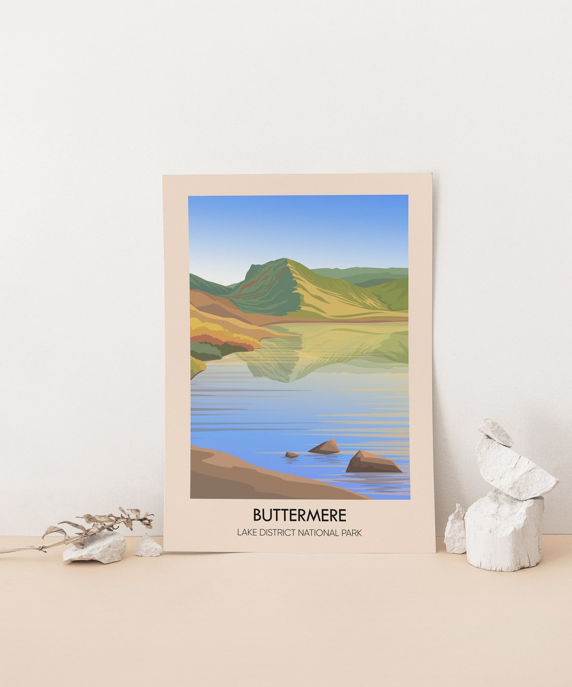 Buttermere Lake District Green Fell Reflection Travel Poster - Image 4
