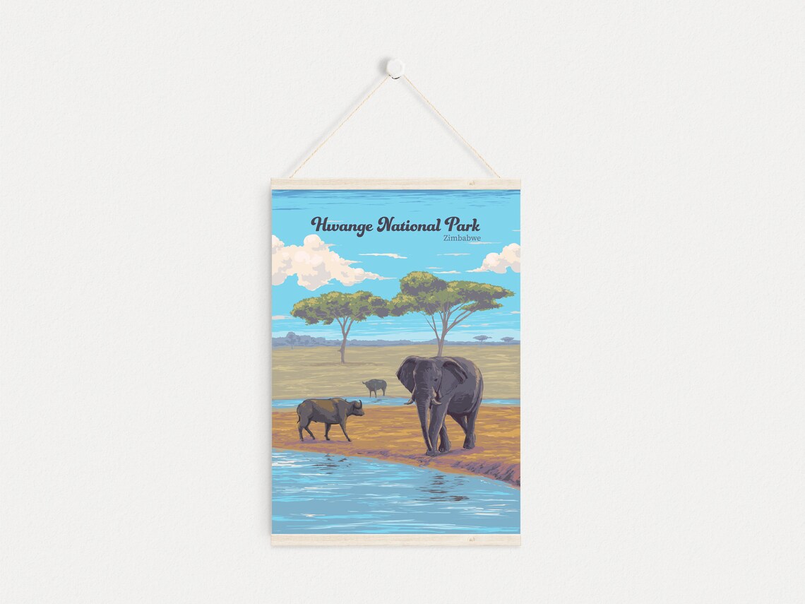 Hwange National Park Poster Zimbabwe Africa Wankie Game Reserve Victoria Falls Dete Vintage Travel Print Safari Elephants Framed - Image 4