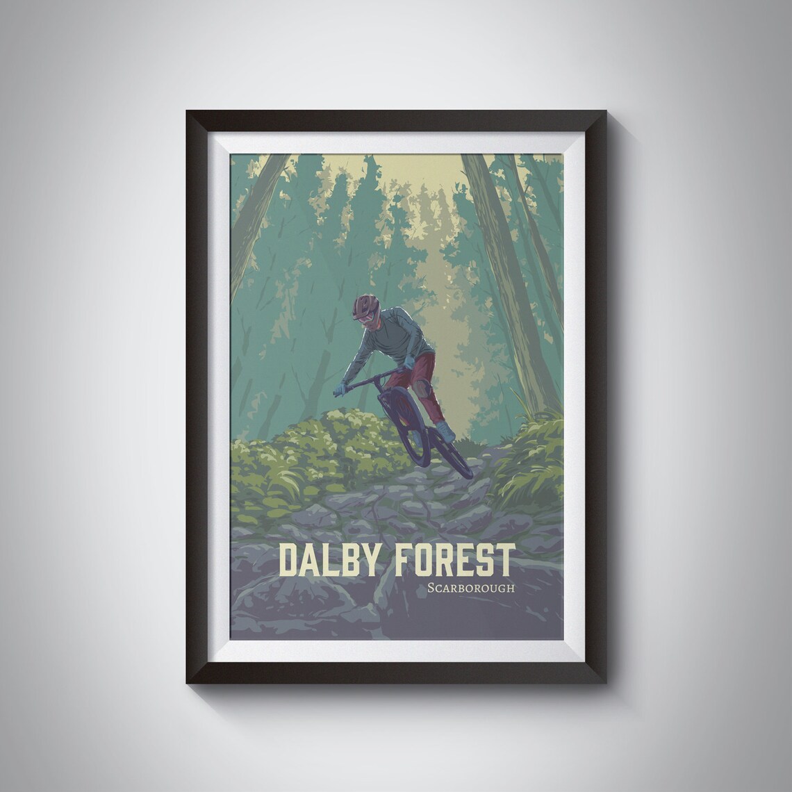 Dalby Forest Mountain Biking Poster, Vintage Travel Print