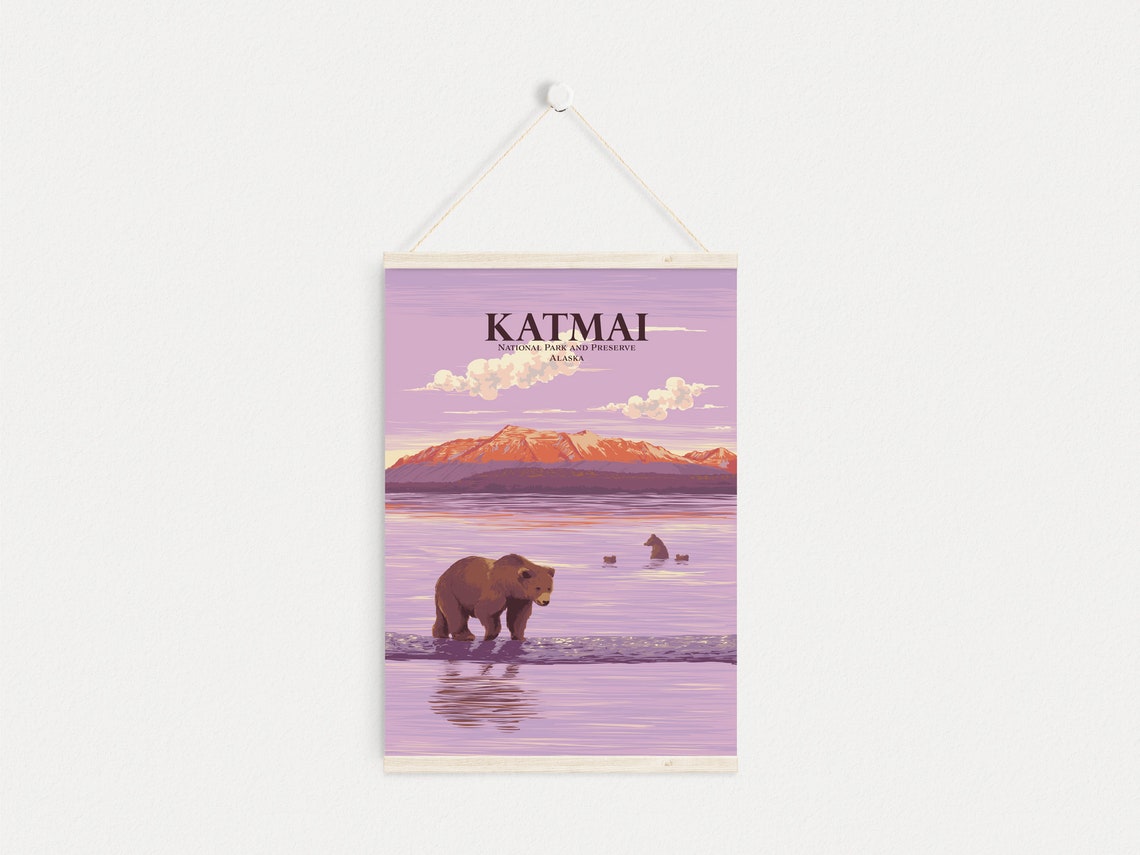 Katmai National Park Grizzly Bear Sunset Alaska Travel Poster - Image 4