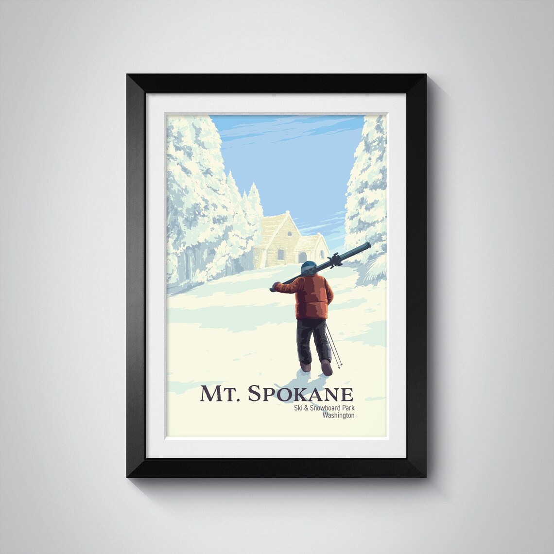 Mt Spokane Washington Ski And Snowboard Park Vintage Travel Poster