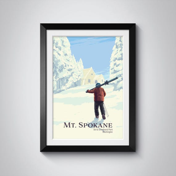 Mt Spokane Ski And Snowboard Park Vintage Ski Poster Winter Sports Wall Art Scenic Mountain Print Ski Resort Decor Mount Spokane Map
