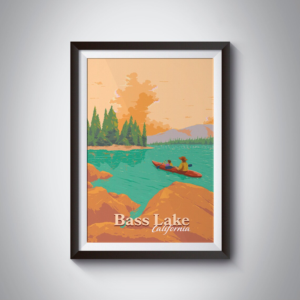 Bass Lake California Travel Poster, Yosemite Area