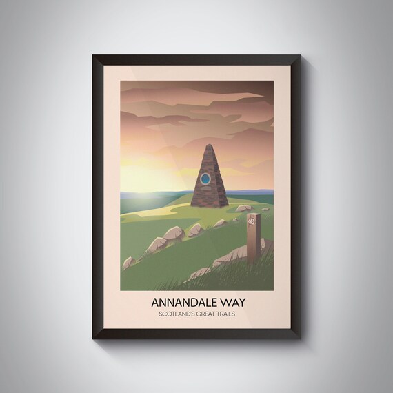 Annandale Way Scotland's Great Trails Cairn Sunset Travel Poster