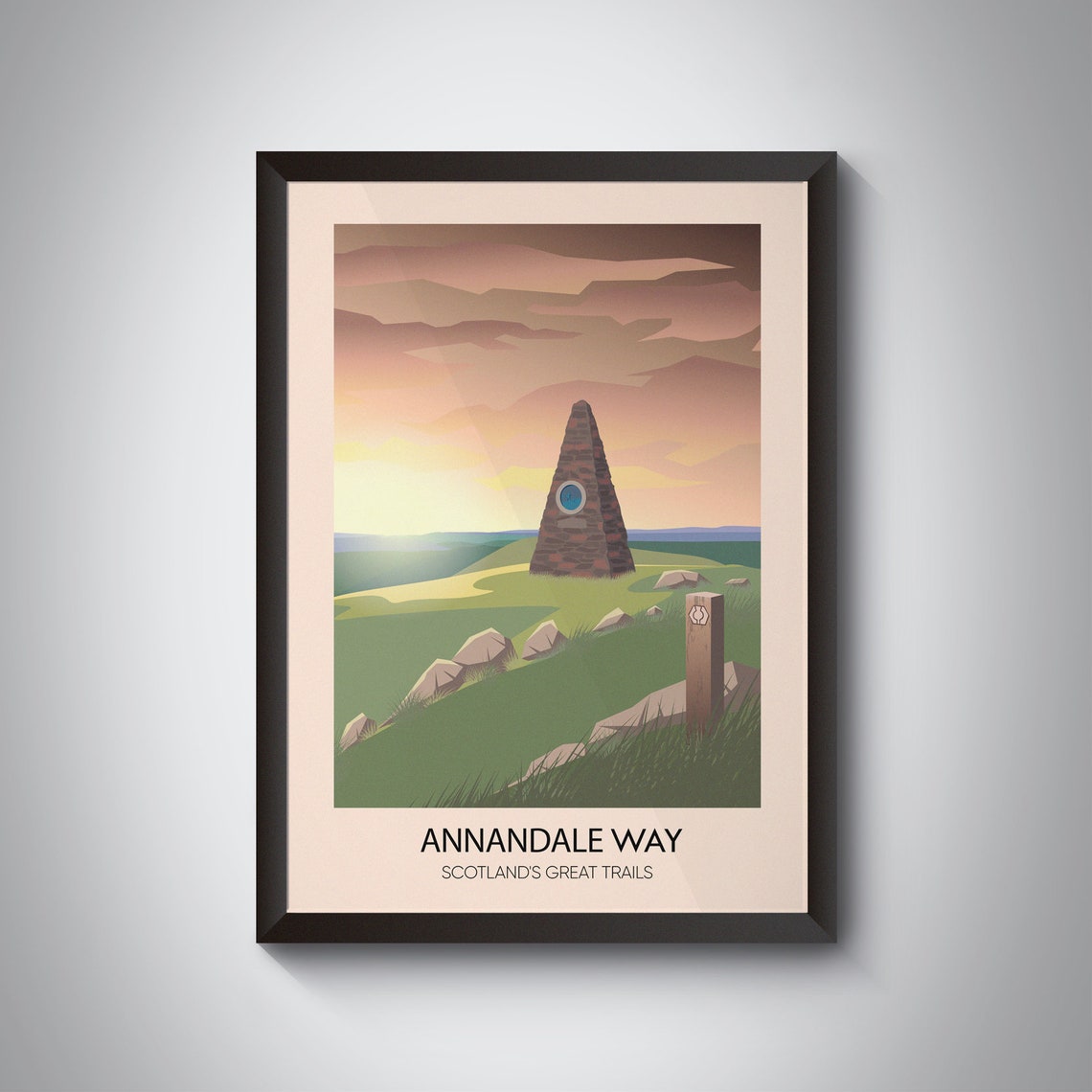 Annandale Way Scotland's Great Trails Cairn Sunset Travel Poster