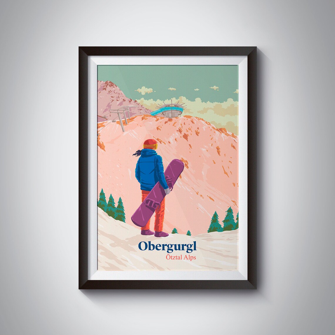 Obergurgl Snowboarding Vintage Skiing Travel Poster