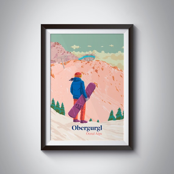Obergurgl Snowboarding Vintage Skiing Travel Poster