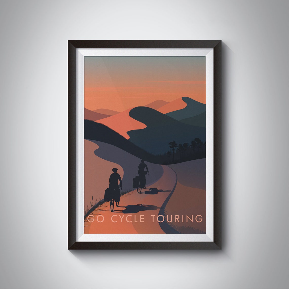 Go Cycle Touring Sunset Cyclists Retro Adventure Travel Poster