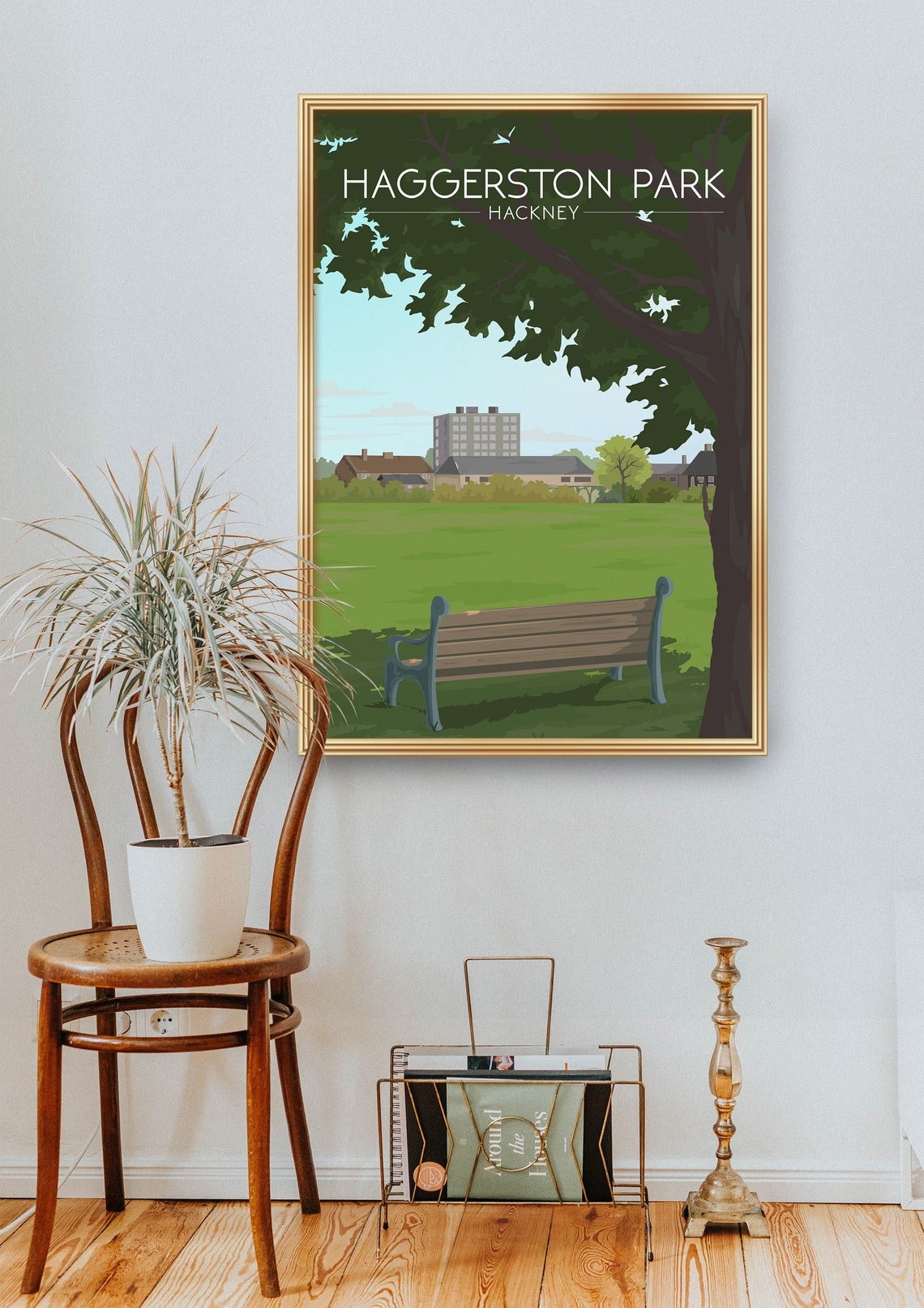 Haggerston Park Hackney Bench Under Tree Retro London Poster - Image 2