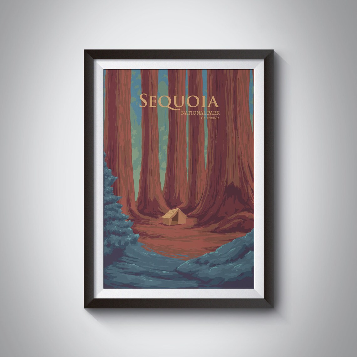 Sequoia National Park California Giant Redwoods Tent Camp Scene Poster