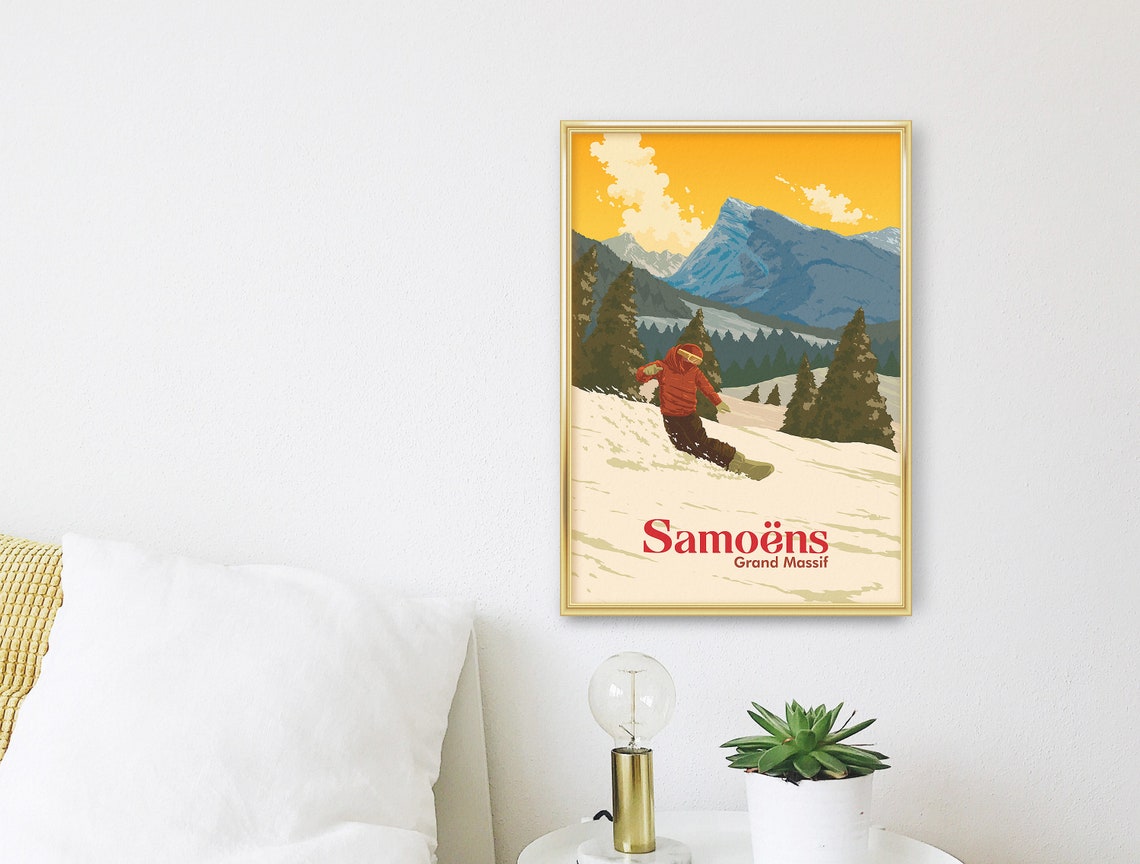 Samoëns Grand Massif French Alps Sunset Snowboard Travel Poster - Image 3