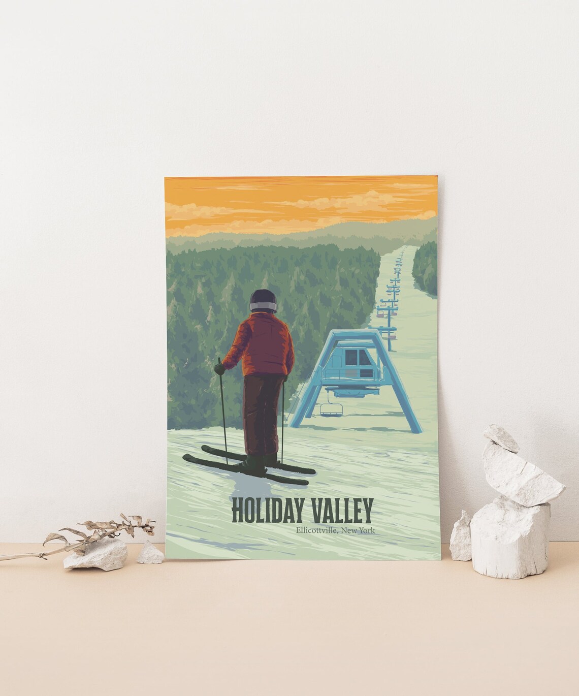 Holiday Valley Ellicottville New York Skier Vintage Ski Poster - Image 4