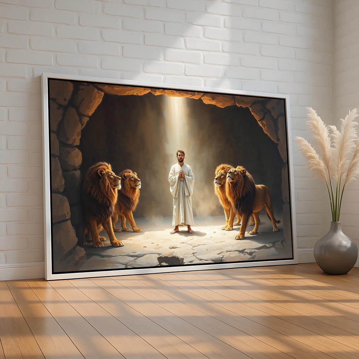 Daniel In The Lions Den Canvas Christian Bible Wall Art Faith Fire Inspirational Scripture Decor Ready To Hang