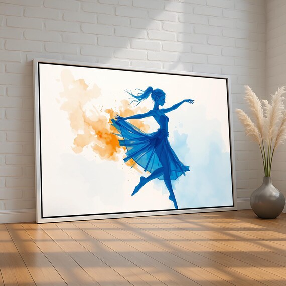 Blue Watercolor Ballerina Dancer Leaping Graceful Elegant Motion Poster