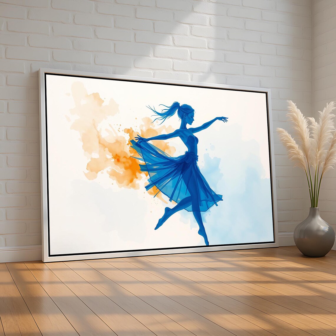Blue Watercolor Ballerina Dancer Leaping Graceful Elegant Motion Poster