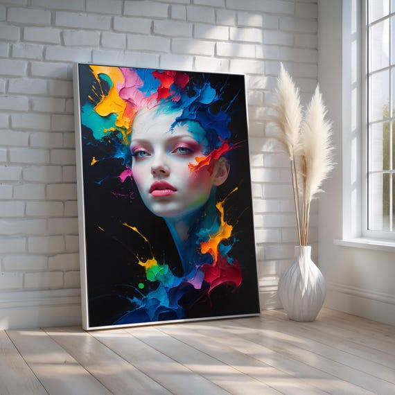 Colorful Abstract Woman Portrait Modern Art Canvas Poster Bold Vibrant Face Wall Decor For Home Or Studio Ready To Hang