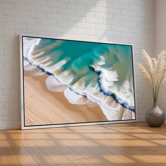 Aerial Ocean Waves Beach Turquoise Water Abstract Coastal Poster Artwork